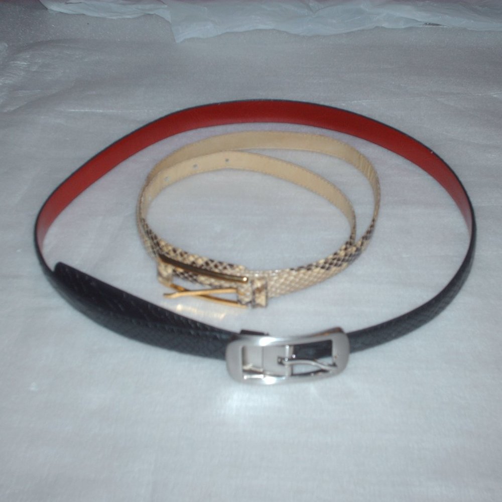 Lot of 2 snake print belts with buckles